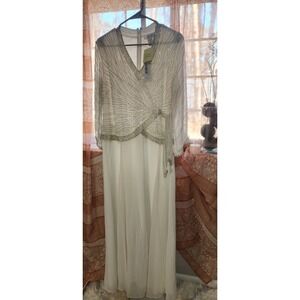 JKara‎ Ivory Beaded Faux Wrap Formal Gown Dress Size 18 Polyester
